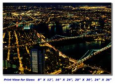 East River Bridges at Night on Canvas