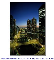 Chicago River at Night on Canvas