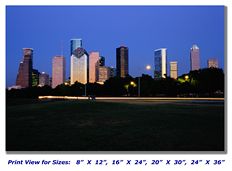 Houston Skyline at Night on Canvas